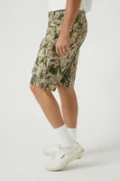 Men Leaf Print Cargo Shorts in Taupe, 31