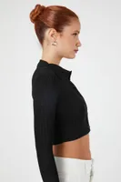 Women's Sweater-Knit Cropped Shirt in Black Medium