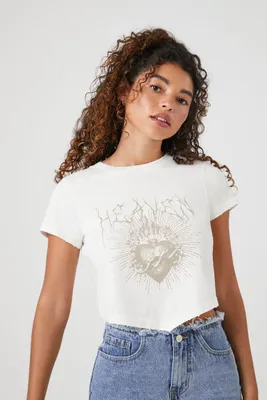 Women's Distressed Heaven Graphic T-Shirt in Cream Small