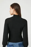 Women's Sweater-Knit Mock Neck Top in Black Medium