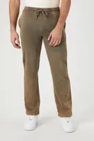 Men Mineral Wash Straight-Leg Pants in Olive Large