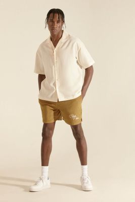 Men Embroidered Casbah Palace Shorts in Brown/White Large