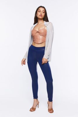 Women's Faux Leather High-Rise Leggings in Dark Blue Small