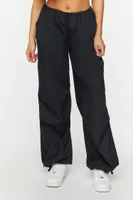 Women's Drawstring Low-Rise Parachute Pants in Black Large