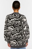 Women's Oversized Abstract Cardigan Sweater in Black/Cream Small