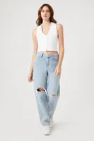 Women's Sleeveless Ribbed Knit Crop Top White