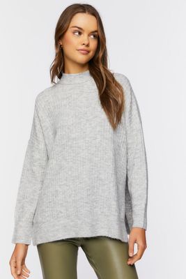 Women's Mock Neck Drop-Sleeve Sweater in Heather Grey Small