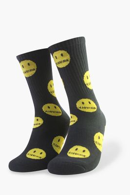 Men Men Airwalk Happy Face Crew Socks in Black/Yellow