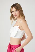 Women's Satin Bow Cropped Cami White