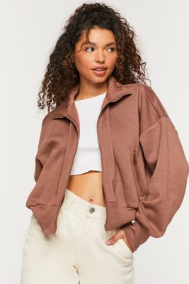 Women's Fleece Zip-Up Jacket in Brown, XL