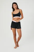 Women's Contrast-Trim Pajama Shorts in Black/Pink Small