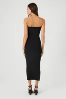 Women's Compact Ribbed Knit Midi Tube Dress Black