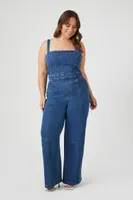 Women's Sleeveless Denim Jumpsuit in Medium Denim, 3X