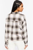 Women's High-Low Plaid Shirt in Tan Small