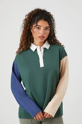 Women's Colorblock Rugby Shirt in Green Medium