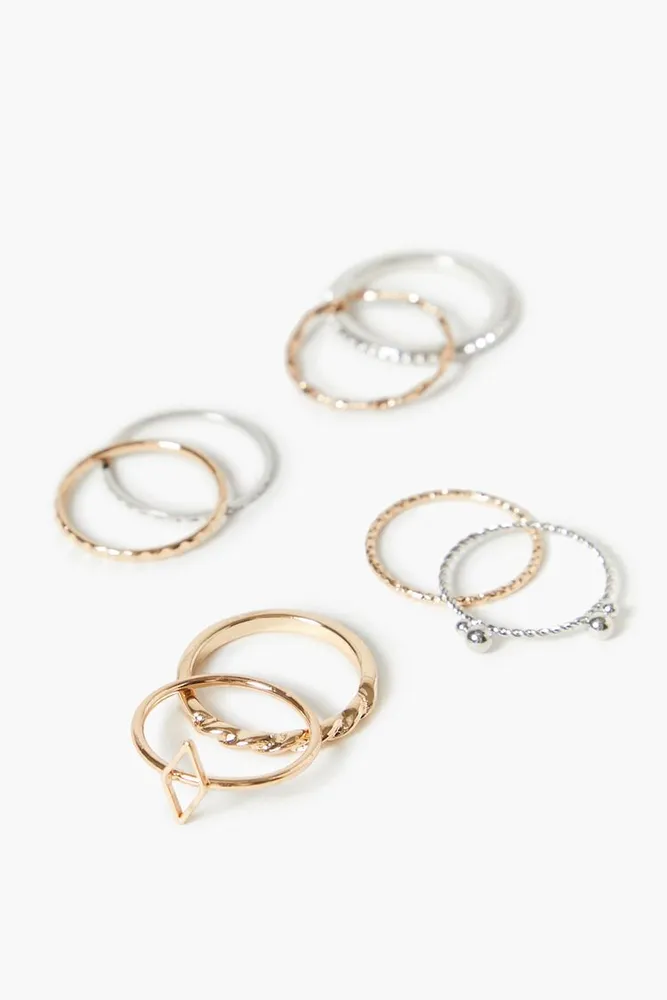 Women's Thin Etched Ring Set in Gold/Silver, 8