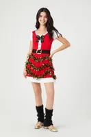 Women's Tinsel Garland Santa Mini Dress in Red, XL