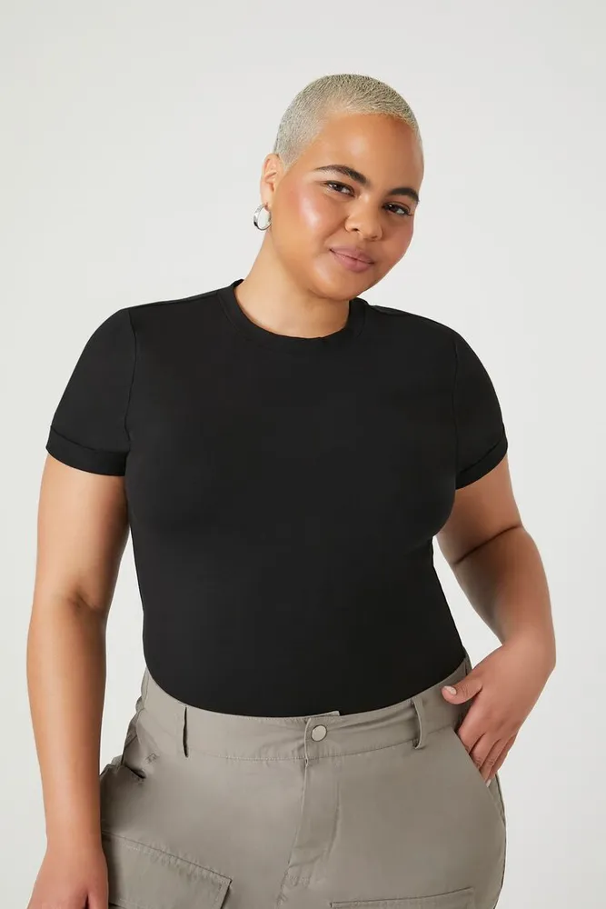 Forever 21 Women's Cotton-Blend T-Shirt Bodysuit in Black, 1X