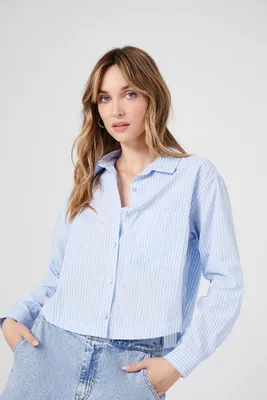 Women's Striped Long-Sleeve Shirt in Blue, XL