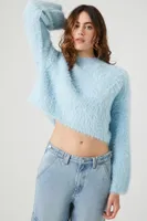 Forever 21 Women's Fuzzy Knit Cropped Sweater in Baby Blue Medium | F21