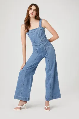 Women's Wide-Leg Denim Overalls Medium