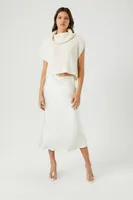 Women's Picot-Trim Satin Midi Skirt in Ivory Medium