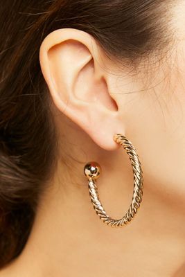 Women's Twisted Open-End Hoop Earrings in Gold