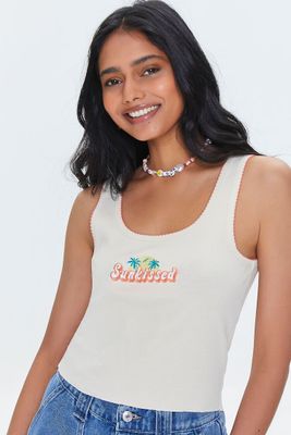 Women's Embroidered Sunkissed Crop Top in Beige Large