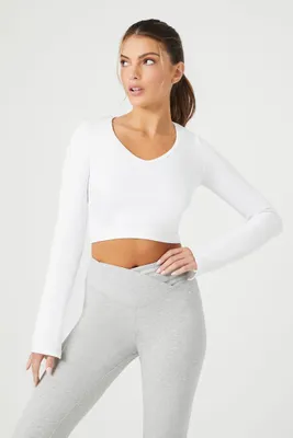 Women's Active Seamless Long-Sleeve Crop Top White