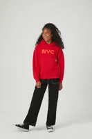 Girls NYC Graphic Hoodie (Kids) in Red, 9/10