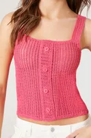 Women's Crochet Sweater-Knit Crop Top in Hot Pink Medium