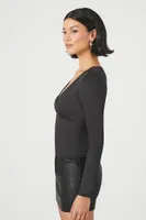 Women's Long-Sleeve V-Neck Top in Black, XL