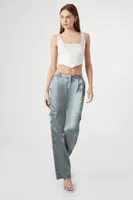 Women's Satin Cargo Trouser Pants in Grey Large