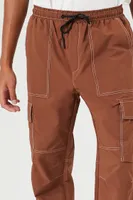 Men Slim-Fit Drawstring Pants in Brown, XXL