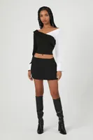 Women's Colorblock Surplice Crop Top in Black/White, XL