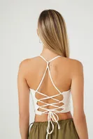 Women's Lace-Back Cropped Cami in White Small