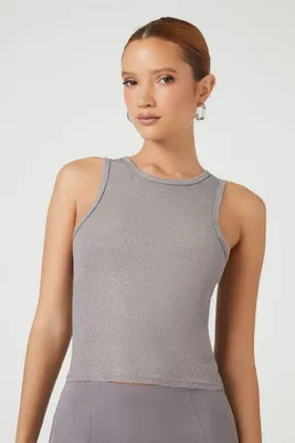 Women's Glitter Ribbed Knit Tank Top in Charcoal Large