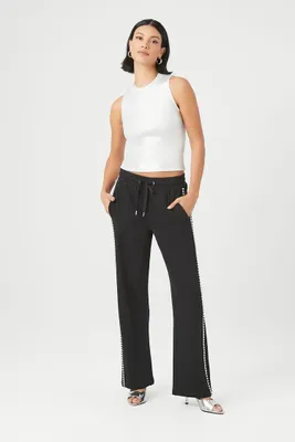 Women's French Terry Rhinestone Wide-Leg Pants