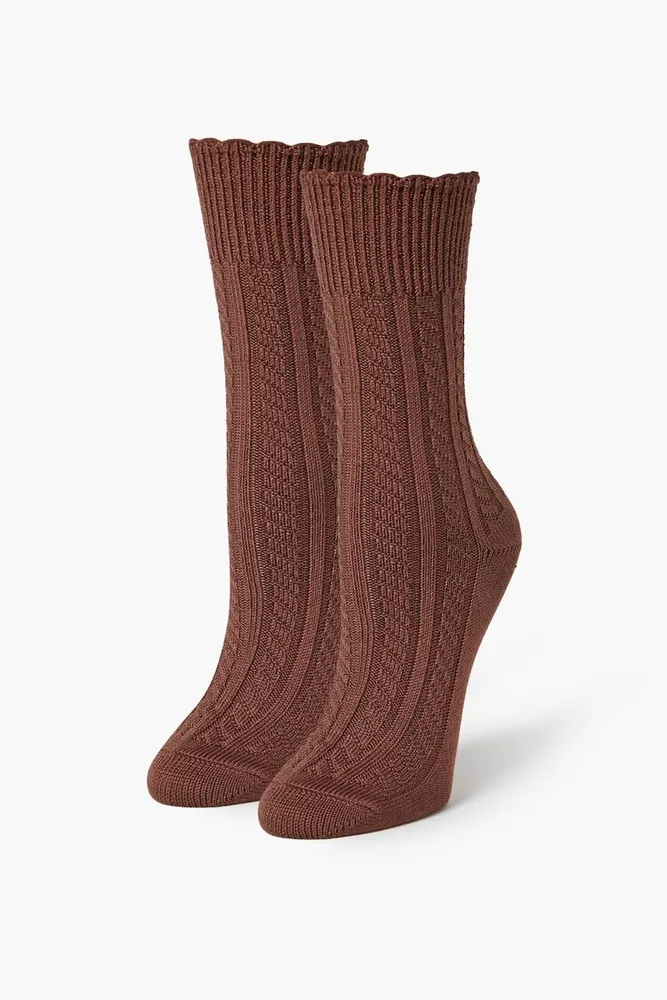 Pointelle Knit Crew Socks in Chocolate