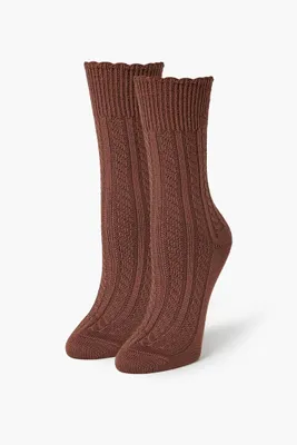 Pointelle Knit Crew Socks in Chocolate