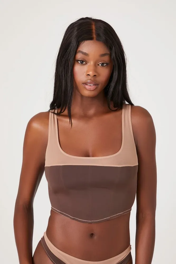 Women's Colorblock Lingerie Corset Bralette in Chocolate/Sand Small