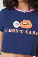 Women's I Dont Care Graphic Baby T-Shirt in Blue Medium