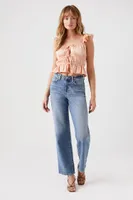 Women's Satin Ruffle-Trim Top in Pale Peach Small