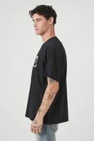 Men Oversized Embroidered Fist Bump Graphic Tee in Black Small