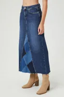 Women's Patchwork Denim Maxi Skirt Small