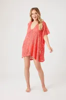 Women's Sheer Swim Cover-Up Dress in Coral Medium