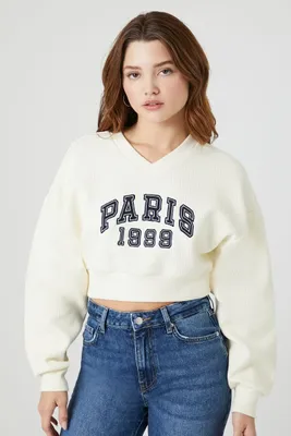 Women's Embroidered Paris 1999 Pullover in Cream Medium