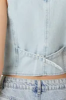 Women's Button-Up Denim Crop Top Light