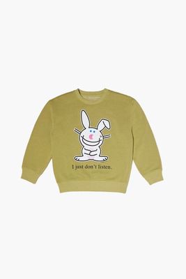 Girls Its Happy Bunny Graphic Pullover (Kids) in Green, 11/12