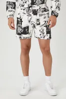 Men Heaven Online Graphic Shorts in Cream/Black, XXL